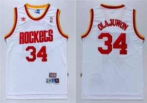 Maillot De Basket Houston Rockets Hakeem Olajuwon 34 Engrener Retro Blanc